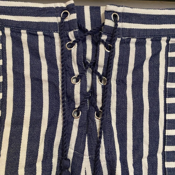 TAKARA Blue and White Striped Nautical High Waisted Tie Front Shorts 100% Cotton - Picture 5 of 13